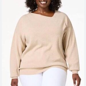 Cato Asymmetrical Neck Ribbed Sweater Plus Size 22/24W Beige Taupe Cozy Knit